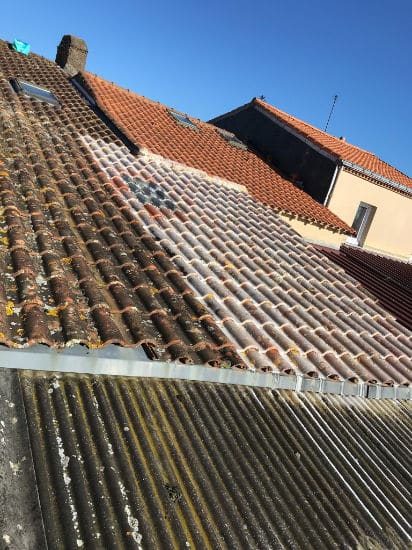 Julien BOZARD Couvreur  gros plan sur un nettoyage de toiture